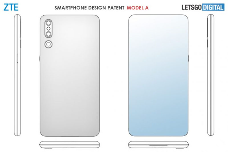 Patente da ZTE apresenta smartphone com câmera tripla e tela cheia