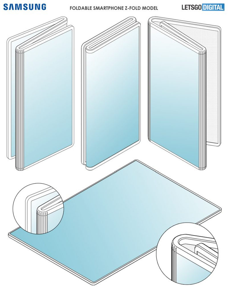 Patente da Samsung mostra smartphone dobrável com três telas