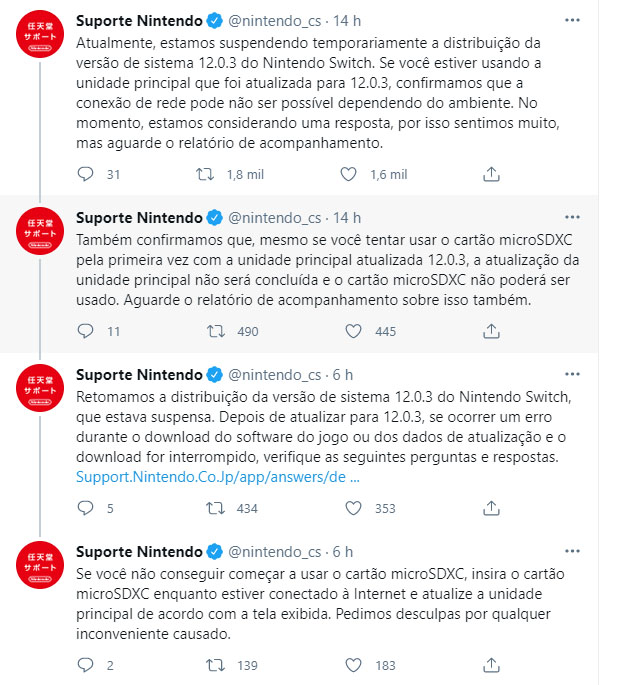 Nintendo remove atualização de firmware 12.0.3 devido a problemas de conectividade