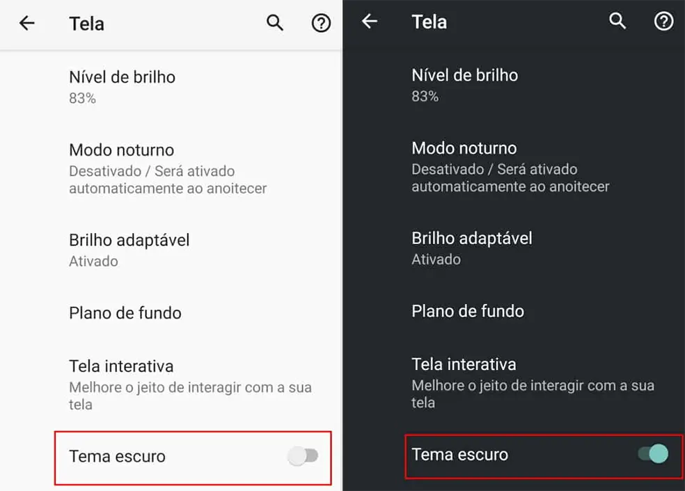 Modo escuro android