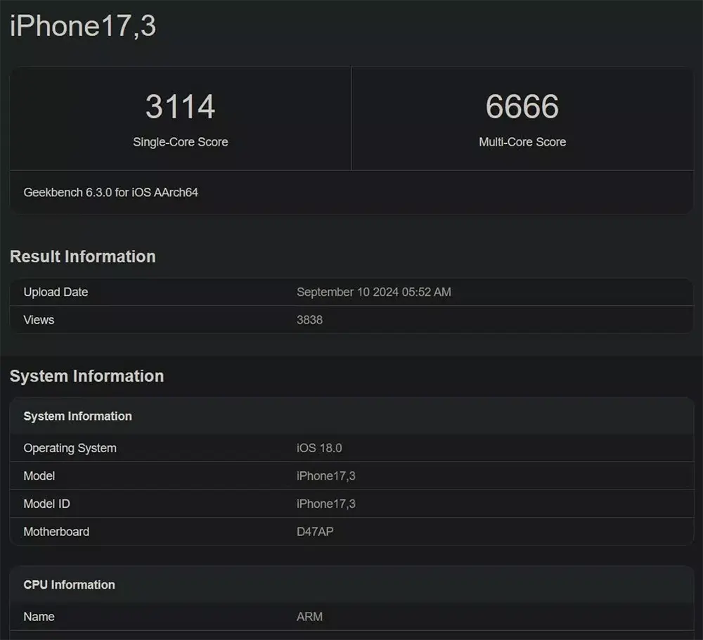 A18 teste Geekbench