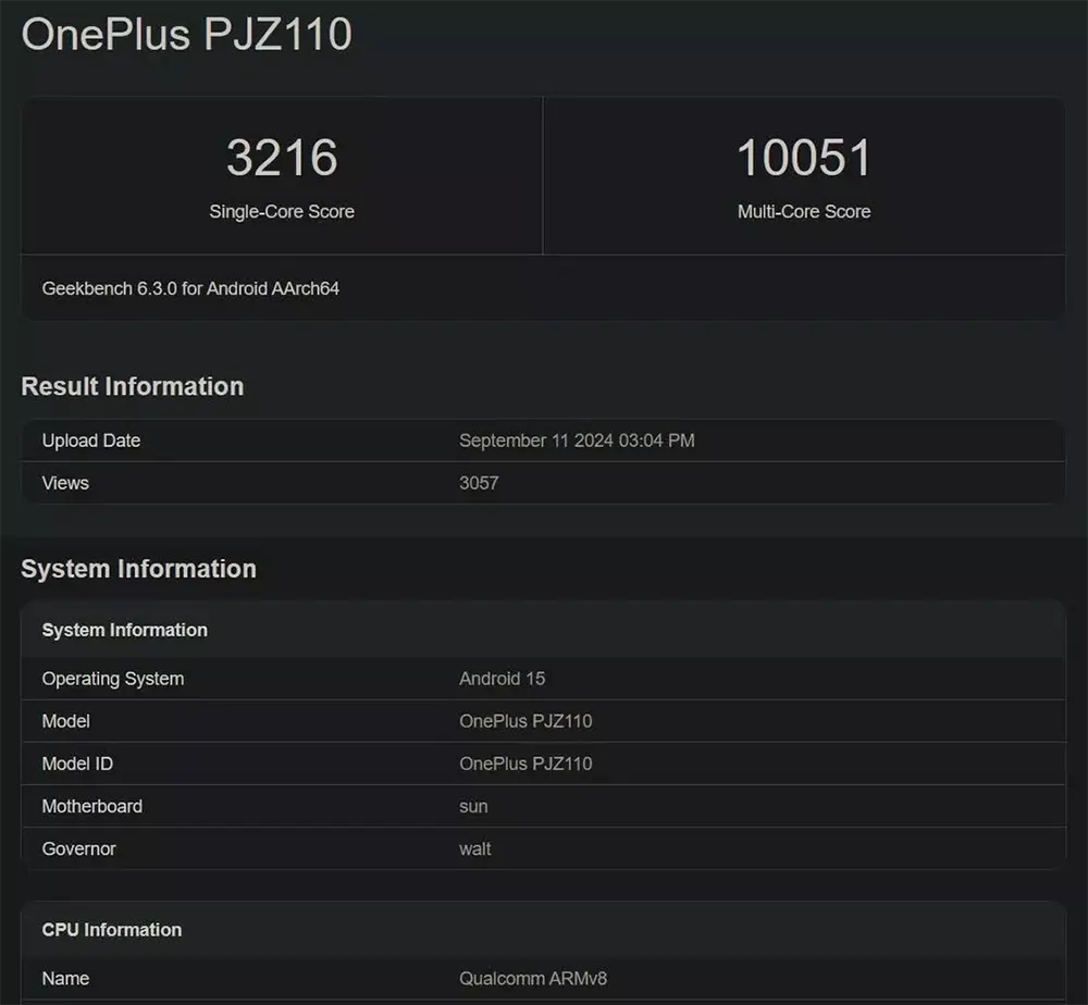 OnePlus 13 teste Geekbench