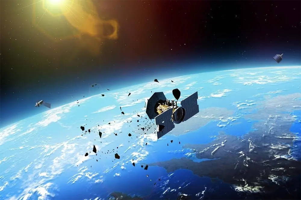 Orbita da Terra cheia de satélites