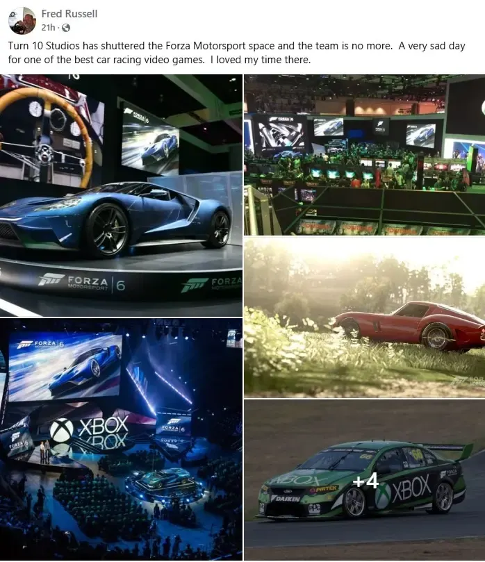 post de Fred Russell sobre fechamento do estúdio turn 10