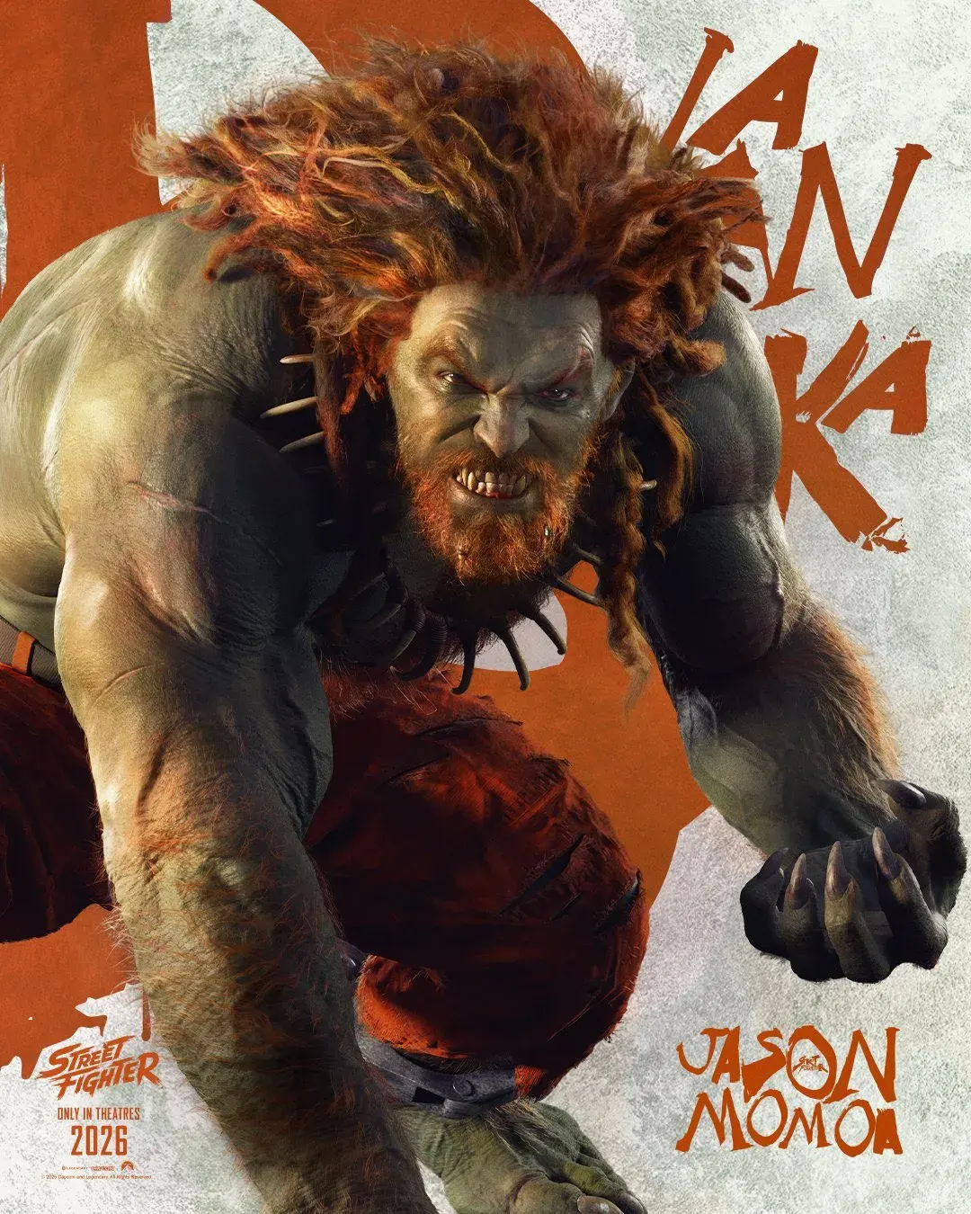 Jason Momoa caracterizado como Blanka